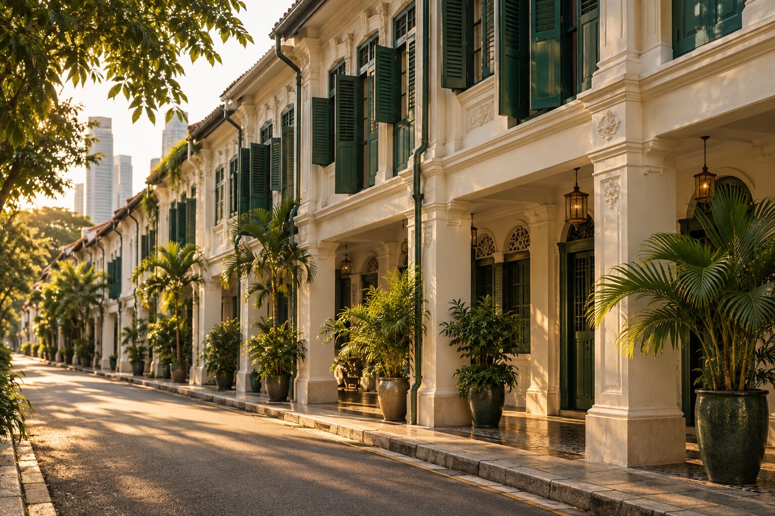 Restored shophouses in central Singapore